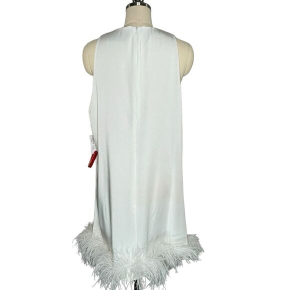 Mac Duggal 55804 White Feather Trim Mini Dress| Size 14 - Picture 4 of 9
